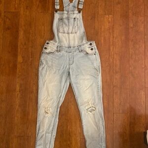 Stylish Light Blue Denim Distressed Overalls